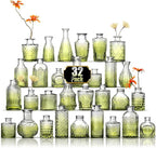 Arme Bud Vase Set of 32, Green Vases Glass Bud Vases in Bulk, Small Vases for Centerpieces Mini Flower Vase Set Cute Vintage Glass Vase Set for Flower Wedding Home Centerpiece Table Decorations