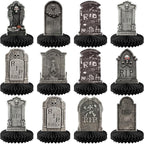KatchOn, Halloween Tombstone Honeycombs - Pack of 12 | Halloween Table Centerpieces for Tombstone Halloween Decorations | Graveyard Tombstone Paper Honeycombs, Halloween Party Decorations
