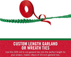 VELCRO Brand Holiday Garland Ties or Cable Straps | Hang Garlands, Lights or Wreath | for Banister, Railings, Stairs or Lamp Posts | 30ft Roll Cut to Custom Length | Red