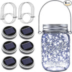 ZNYCYE Solar Mason Jar Lights, 6 Pack 30 LED Waterproof Solar Fairy Firefly Jar Lids String Lights with Hangers(NO Jars) for Outdoor Lawn Patio Garden Yard Wedding Decoration - Cool White