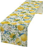 Lemon Table Runner,Watercolor Fruit Green Leaves Spring Summer Table Cloth Kitchen Dining Table Home Party Decoration 13x60 Inch