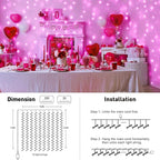 JMEXSUSS 300 LED Curtain Lights Plug in with Remote, 9.8X9.8FT Pink Christmas Lights Indoor, 8 Modes Pink String Lights for Bedroom Window Wall Party Backdrop Xmas Valentine Decorations