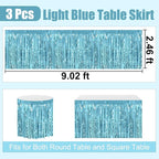 3 Pack 29 x108 Inch Light Blue Foil Fringe Table Skirts Metallic Banner for Tinsel Streamer Garland Backdrop for Parade Floats Wedding Thanksgiving Birthday Christmas New Year Party Decoration