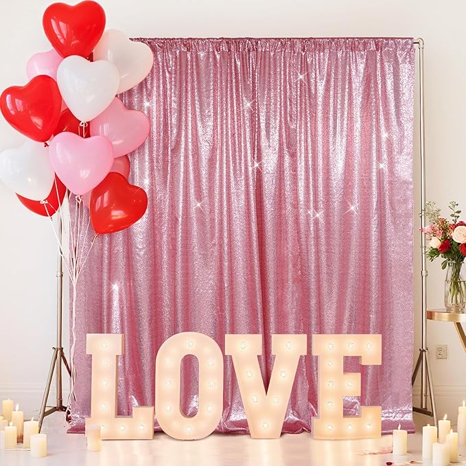 SquarePie Sequin Backdrop Less Transparent Background Sparkly Curtain for Wedding Party 6FT x 8FT Fuchsia Pink