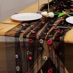 BINBE 3pcs Black Daisy Fall Table Runner Embroidery Gauze 10FT Florals Seasonal Tulle Holiday Birthday Kitchen Dining Table Decor for Home Party