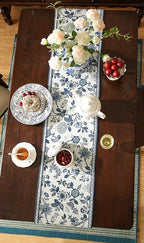Decorative Linen Table Runner 87 Inches Long,Chinoiserie Blue Floral Cloth Runner for Coffee Table Decor Tabletop Table Runners for Kitchen,Dining,Party,Home,Christmas,12"*87"