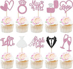 30 PCS Bride to Be Cupcake Toppers Glitter Miss to Mrs I Do Love Heart Ring Cupcake Picks Wedding Bridal Shower Cake Decorations for Wedding Engagement Bachelorette Party Supplies Purple
