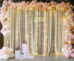 Champagne Tulle Photo Backdrop Curtain with Lights String for Parties Wedding Bridal Shower Sheer Champagne Curtain Backdrop for Birthday Baby Shower Photo Booth Photography 20ft x 8ft