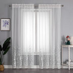 VISIONTEX White Sheer Voile Curtains, Decorative White Embossed Drip Rod Pocket Window Drapes for Home Kitchen, Living Room and Bedroom 54 x 63 Inch, Set of 2 Curtain Panels