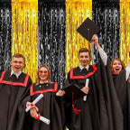 4 Pack Black Gold Foil Fringe Curtain Backdrop, 3.28Ft x 8.2Ft Metallic Tinsel Foil Fringe Streamers Curtains for Photo Booth, Wedding, Graduation, Birthday, Carnival Party Decoration