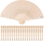 Durony 24 Piece Sandalwood Fans - Wooden Handheld Folding Fans, Scented, Vintage, for Wedding Decoration & Christmas Gifts, Natural