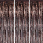 3 Pack Foil Fringe Backdrop - Brown Shiny Tinsel Curtains for Party Decoration/Photo Booth Props - 3.3x8.2 FT Metallic Foil Backdrop for Birthday, Wedding, Graduation, Christmas.