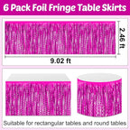 6 Pack 29x108 Inch Rose Red Wave Foil Fringe Table Skirts Metallic Banner for Tinsel Streamer Garland Backdrop for Parade Floats Wedding, Mother's Day, Birthday Mardi Gras Party Decorations
