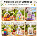 PigPotParty 12"x 16", 50Pcs Bottom Gusset Bags, Clear Plastic Cellophane Gift Mug Treat Goodie Bags with 50x Twist Ties, Large Party Favor Packaging, Toy Wrapping (No Side Gusset)