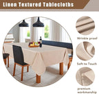 Fitable Faux Linen Beige Tablecloth Rectangle 60 x 84 Inch - Fabric Neutral Table Cloth for 6 Foot Tables, Faux Burlap Kitchen Table Cover for Dining, Party, Farmhouse, Outdoor Picnic, Camping