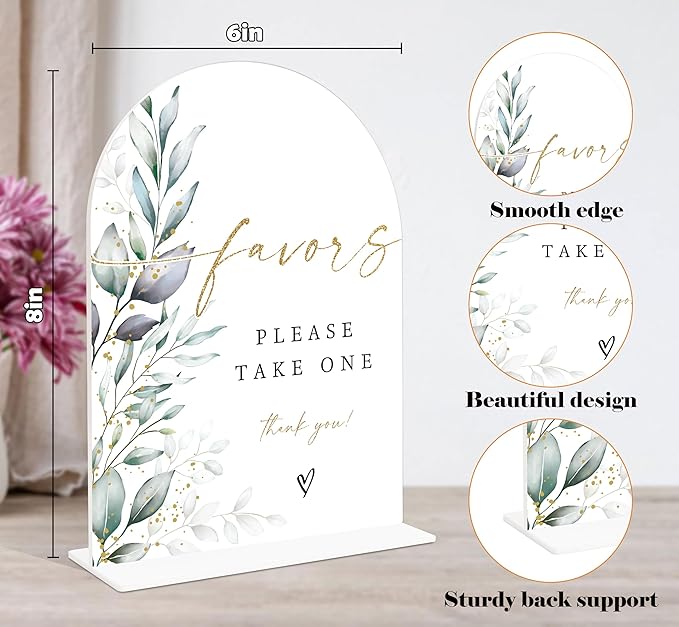 Acrylic Wedding Signs, Greenery Theme Favor Please Take One Sign, Wedding Reception Signage, Bridal Shower Table Decor with Stand, Engagement, Anniversary, Newlywed Events and Parties Supplies, 18