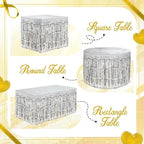 2 Pack Silver Table Skirts, 29x108" Metallic Foil Tinsel Fringe Table Skirts for Rectangle Tables Streamer Curtains Backdrop, Party Decorations for Birthdays Weddings Holidays