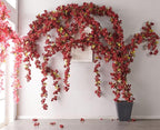 Flower Garland, Artificial Hydrangea Vine Flowers, Hanging Fake Hydrangeas Vine for Room Anniversary Wedding Birthday Christmas Wall Arch Decor, 2 Pcs, Floral Garland, Red Flower