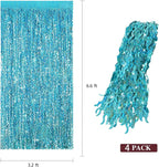 4 Pack Teal Aqua Blue Wavy Foil Fringe Curtains Party Decorations - 3.3 ft x 6.6 ft Sparkle Streamer Tinsel Curtain Party Photo Backdrops for Birthday Party Christmas Graduation Decoration