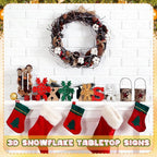 Bucherry 12 Pcs Wooden Snowflake Table Decor 3D Snowflake Tabletop Signs and Centerpiece for Christmas Xmas Winter Wonderland Decorations Home Party (White, Gold, Red,Green)