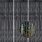 3 Pack Foil Fringe Backdrop - Laser Black Shiny Tinsel Curtains for Party Decoration/Photo Booth Props - 3.3x8.2 FT Metallic Foil Backdrop for Birthday, Wedding, Graduation, Christmas.