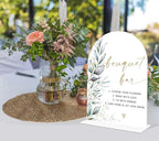 Acrylic Wedding Signs, Greenery Theme Bouquet Bar Sign, Wedding Reception Signage, Bridal Shower Table Decor with Stand, Bouquet Bar Supplies for Engagement, Anniversary, Newlywed Event and Party, 05
