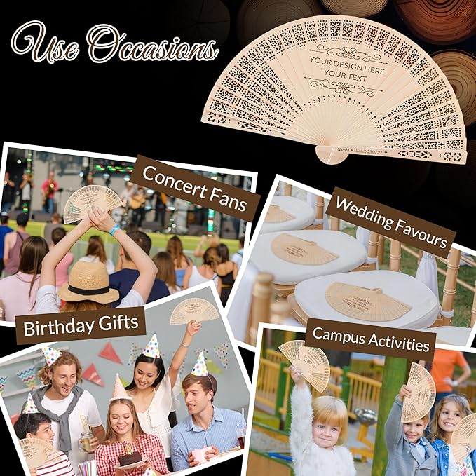 30 PCS Custom Fans Personalized Folding Fans for Line Dancing Wooden Hand Fan Wedding Favors Gift for Guests Personalized Fans for Events