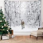 QGHOT Winter Tapestry Wall Hanging Snow Scene Backdrop Winter Wonderland Wall Decor Snowy Forest Wall Art Nature Woodland Deer Tapestry for Bedroom Room Dorm Party Decoration
