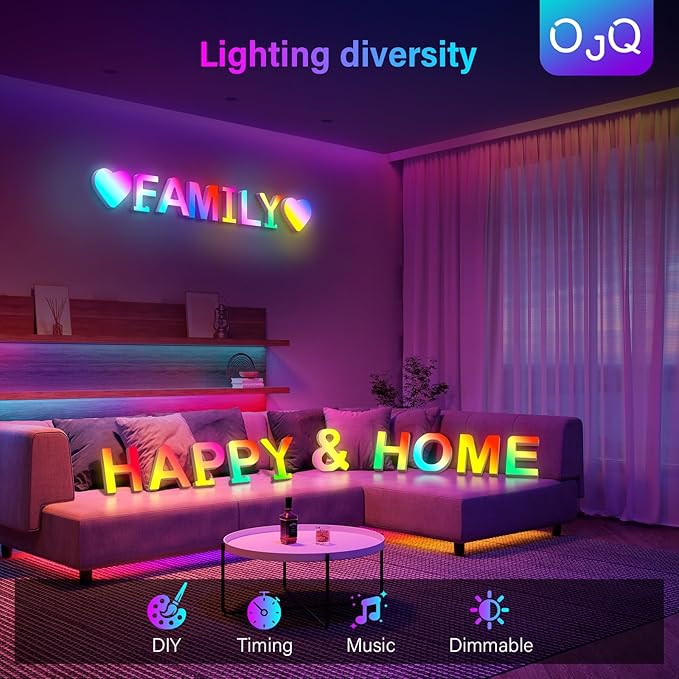 OJQ Light Up Letters LED Letter - Bedroom Lighted Colorful Alphabet Letter Music Sync Color Change - Christmas Birthday Gifts for Girl - Teen Girls Room Decor Gifts Party Home Wall Bedroom Decor