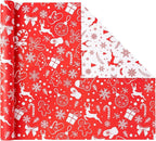 Christmas Gift Wrapping Paper Rolls,3 Rolls 17inches x 198inches Reversible Gift Wrapping Paper, Red Gold White Wrapping Paper, Snowflakes, Stripes, Plaid, Santa hat, Christmas decorations