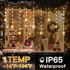 Rechargeable Stars Christmas Window Lights, IP65 Waterproof 90 LEDs 54 Stars Hanging Curtain Lights with 3 Timer Modes, Warm White Christmas Star Decoration for Indoor Outdoor Xmas Home Party Decor