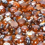 Fire Glass Rocks, Amber Beads for Propane Fire Pit, Fireplace and Outdoor Decorative. 3/4 High Luster 10LB Round Firepit Glass