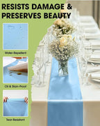 Pureegg Light Blue Plastic Table Runners - 10 Pack, 14'' x 108'', Water Resistant & Disposable Centerpiece Decorations for Table Cloth, Wedding, Birthday, Holiday, Baby Shower, Party, Home Decor
