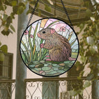Stained Glass Window Hanging 4 Pcs Set Cute Animal Large 11.8"- Green Plant Pink Suncatcher Door Garden Sun Catcher Decor Birthday Christmas for Mom Woman Nana Men Friend