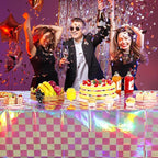 6 Pack Pink and Iridescent Checkered Plastic Tablecloth, Shiny Disposable Laser Rectangle Table Covers, Holographic Foil Tablecloth Iridescent Party Decorations for Picnic Camping Outdoor, 54x108Inch