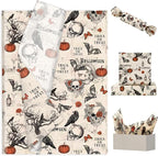 JarThenaAMCS 60 Pcs Halloween Tissue Paper Retro Gothic Skull Crow Pumpkin Wrapping Paper Decorative Art Tissue for Home Party Trick or Treat DIY Crafts, 14 x 20 Inch