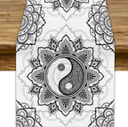 Yin Yang Table Runner, Bohemian Mandala Vintage Black White Traditional Oriental Floral Print Table Runner for Home Kitchen Dining Table Wedding Party Decor, 13x108inch