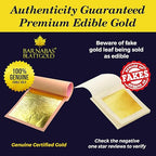 Barnabas Blattgold Edible Gold Leaf 24K - Cake Decorations, Loose Gold Leaf Sheets for Cupcakes - 3.1 inches, Book of 10