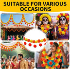 5 Pcs Diwali Artificial Marigold Garland with Pearls Decor, 4.5 Feet Artificial Marigold Flowers for Indian Pooja Diwali Home Mantle Decor Long Strands for All Year Decoration (Yellow＆Orange&Red)