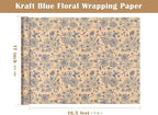 WRAPAHOLIC Kraft Blue Floral Wrapping Paper - Mini Roll - 17 Inch x 16.5 Feet - Vintage Blue Toile De Jouy Flower Wrapping Paper Perfect for Wedding, Birthday, Bridal Shower, Tea Party