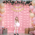 Sheer Backdrop Curtains with Lights String for Weddings Baby Showers, 10x10ft Sheer Tulle Photo Backdrop Curtains for Birthday Party Photography Background Decoration, Pink