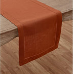 Solino Home Linen Hemstitch Table Runner 36 Inches - 100% Pure Linen Cinnamon Table Runner 14 x 36 Inch Ideal for Dresser and Coffee Tables - Classic Hemstitch - Fall, Autumn, Halloween, Thanksgiving