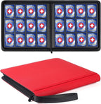 GEAoffice 12 Pocket Trading Card Binder for 720 Cards, Sturdy PU Cover Side Loading Zipper Collection Binder Album for MTG, TCG, Game & Sports Cards, Ringless, Non-PVC, Red