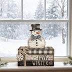 4 Pcs Snowman Christmas Decor Winter Table Decorations Christmas Tiered Tray Decor Winter Centerpiece Indoor Rustic Wooden Snowman Block Sign Gift Farmhouse for Home Kitchen Shelf