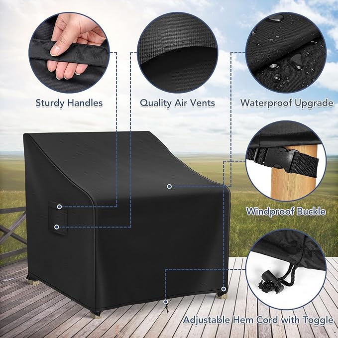 Patio Furniture Covers Waterproof for Chairs, Lawn Outdoor Chair Covers 2 Pack, Patio Chair Covers for Outdoor Furniture Fits up to 29W x 30D x 36H inches, Black