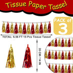 3P Red Gold Metallic Fringe Banner Garland Foil Tinsel Streamer Wall Hanging Curtain Backdrop Banners for Parade Floats Graduation Halloween, Christmas, Baby Bridal Shower Party Decorations