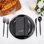 PULOTE 150PCS Black Plastic Silverware Set Disposable - Heavy Duty Black Plastic Cutlery - Black Plastic Utensils Set Include 50 Forks,50 Spoons,50 Knives for Party&New Year