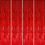 GOER 3.2 ft x 8.2 ft Metallic Tinsel Foil Fringe Curtains Party Photo Backdrop Party Streamers for Birthday,Graduation,New Year Eve Decorations Wedding Decor (4 Packs,Red)