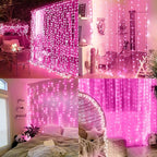 Brightown 300 LED Curtain Lights for Bedroom 9.8 FT Hanging Window Lights with Remote, Connectable, 8 Modes, Waterproof Fairy Lights for Outdoor Indoor Valentine's Day Christmas Holiday Party, Pink