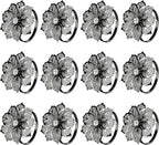 KPOSIYA Flower Napkin Rings Holder Metal Black Napkin Rings Set of 12 for Wedding Party Holiday Banquet Christmas Dinner Delicate Serviette Buckles Decor Favor (12, Black)